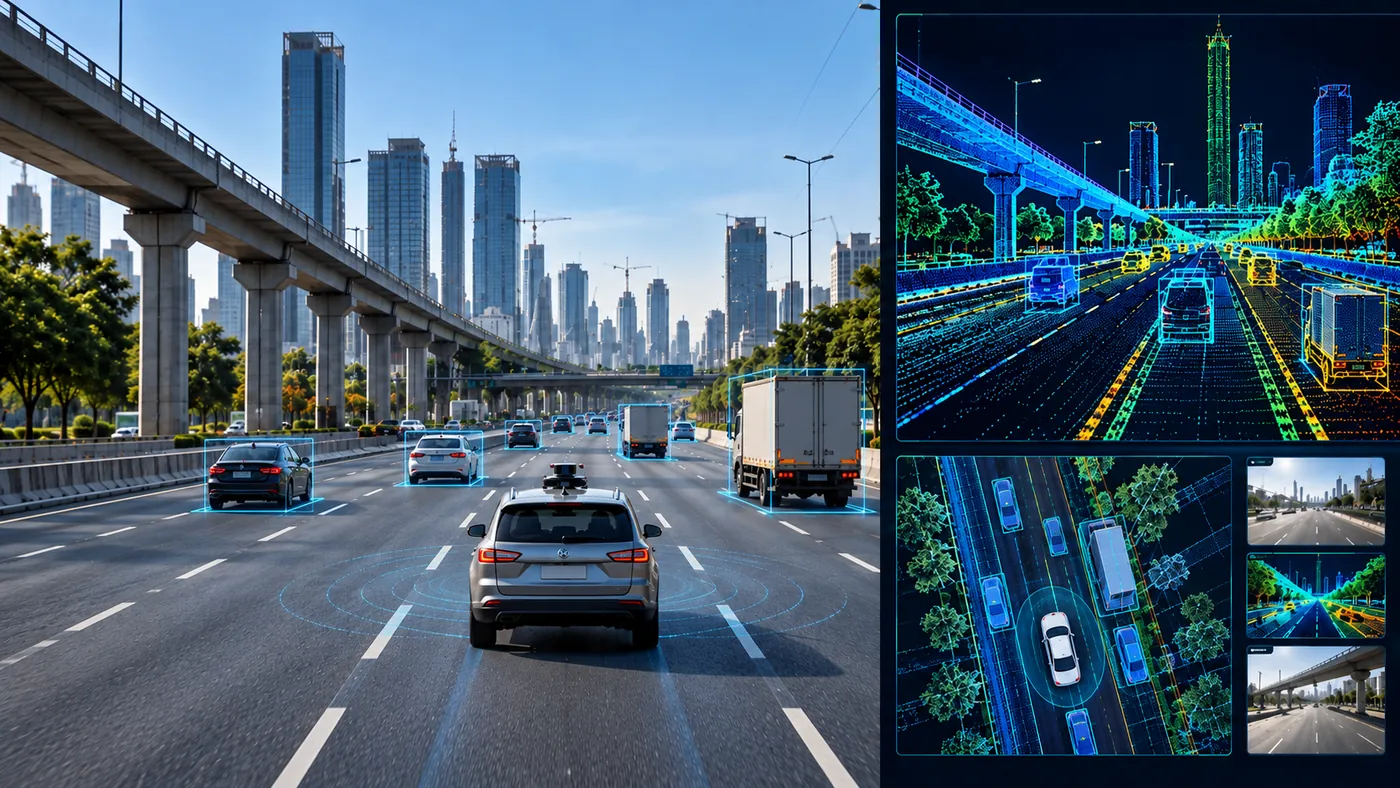 Simulated road scene or HD map visualisation