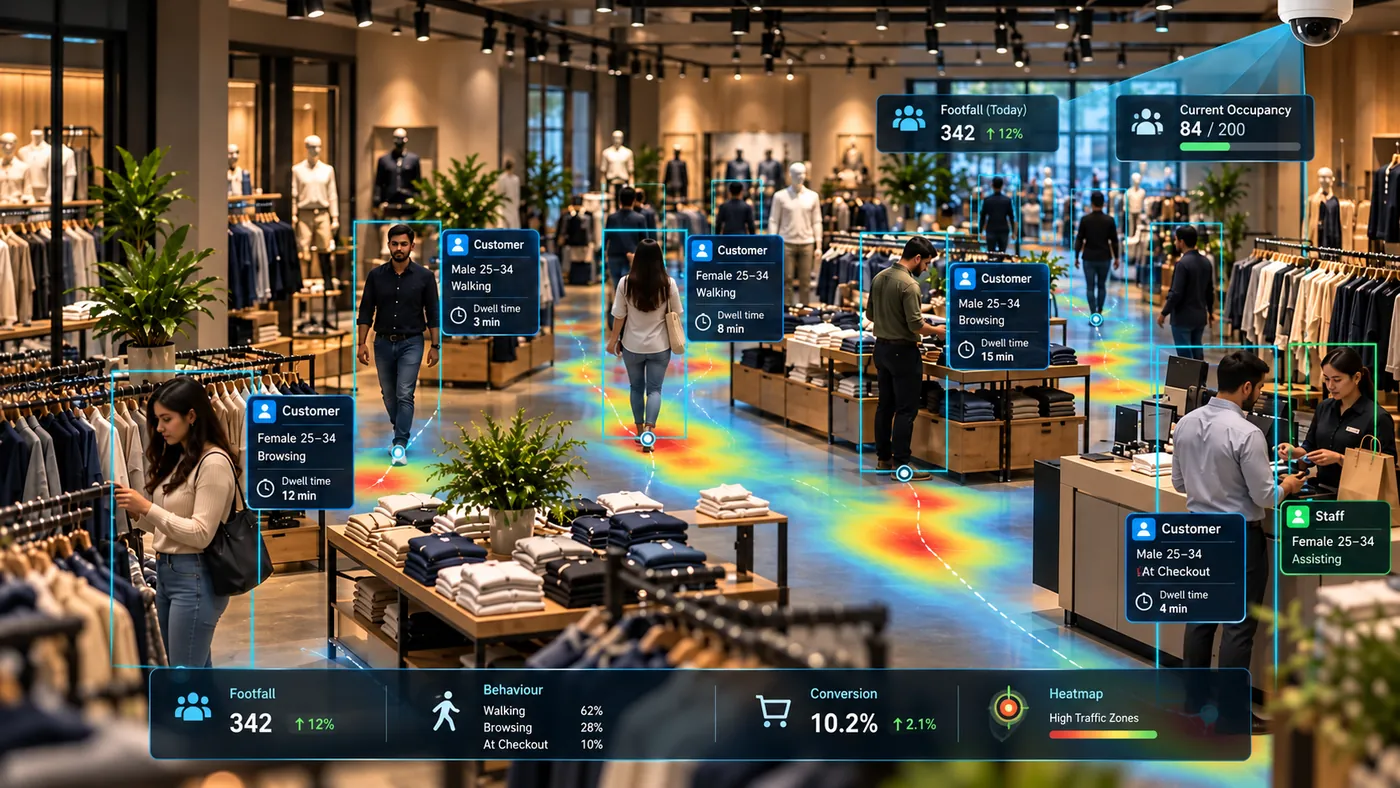 Retail aisle with footfall heatmap overlay