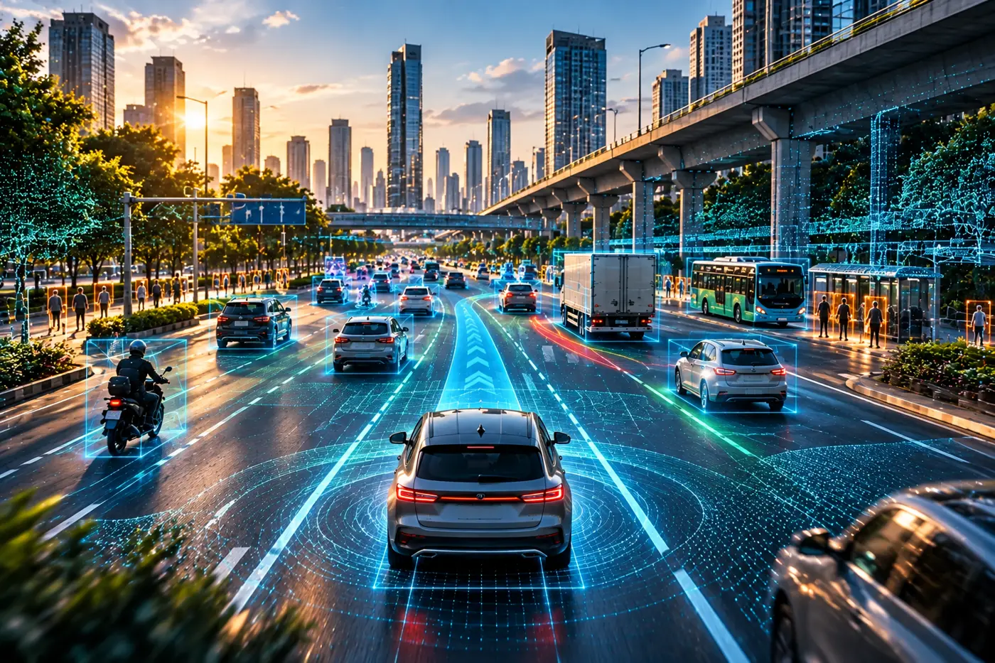 Simulated road scene or HD map visualisation