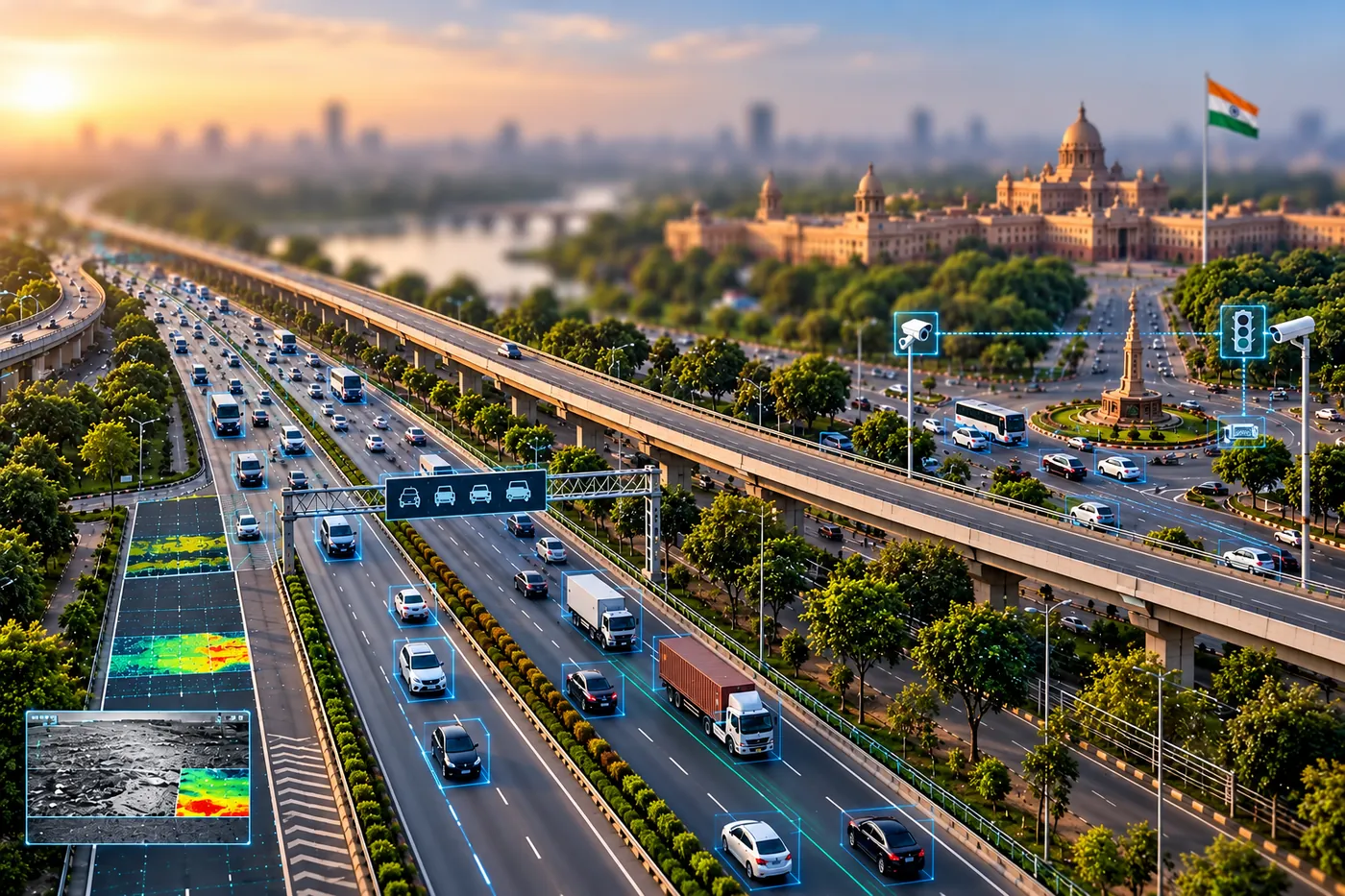 Indian national highway or city junction seen from above