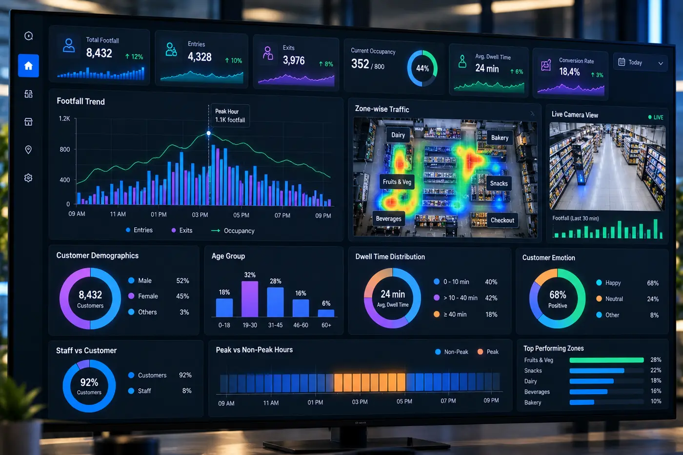 Pilot project dashboard on a meeting-room screen