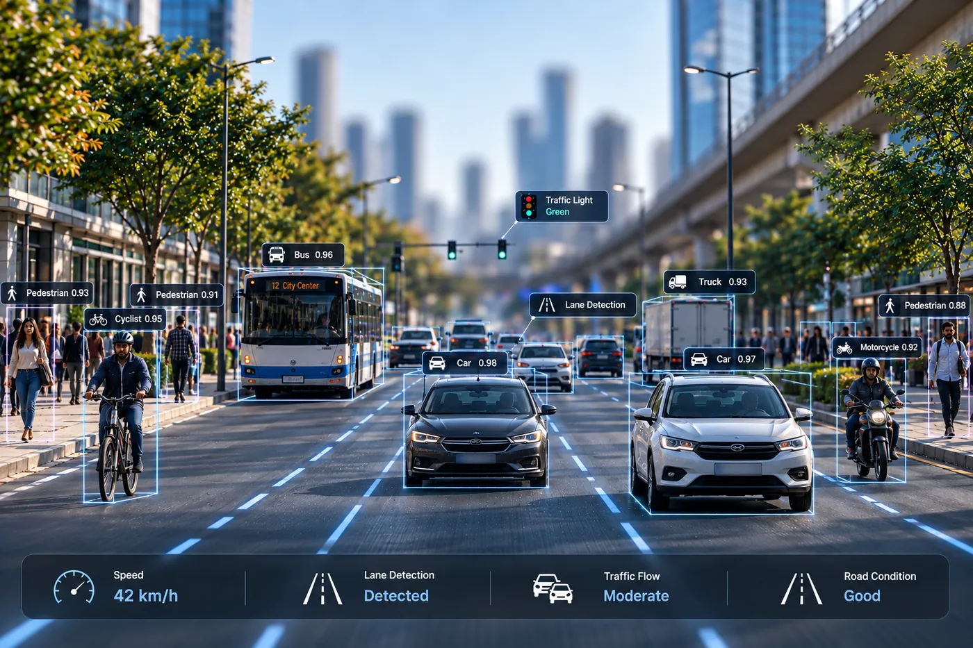 Annotated street scene with 3D bounding boxes